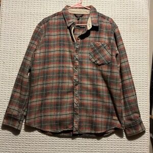 Outpost Makers XL Cotton/Wool Blend Men's Plaid Flannel Shirt Gray Blue Blanket
